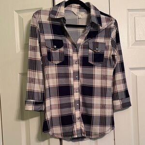 Market & Spruce Navy and Cream Plaid Button-Down Shirt